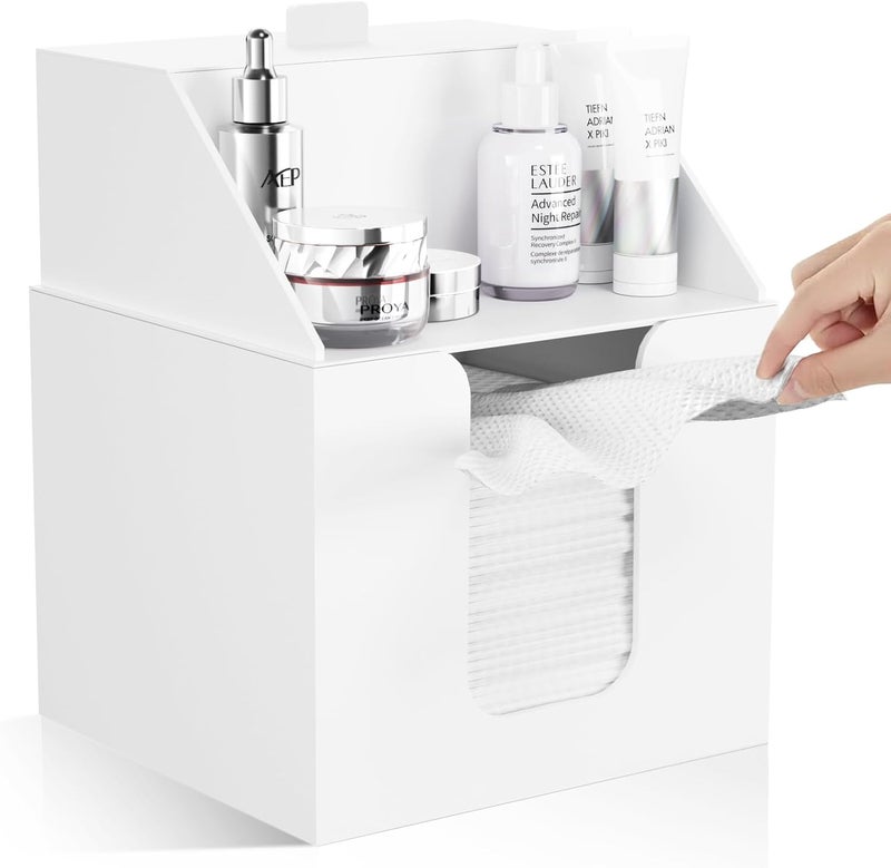 TAINESS Disposable Facial Towels Storage Box Compatible with Clean Skin Club Clean Towel XL - Cotton Pads - Swabs Upgraded Double Layer Acrylic Storage Container Face Towel Holder (Matte White) - Image 1